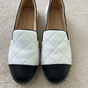 Talbots White and Black Quilted Espadrille Mules